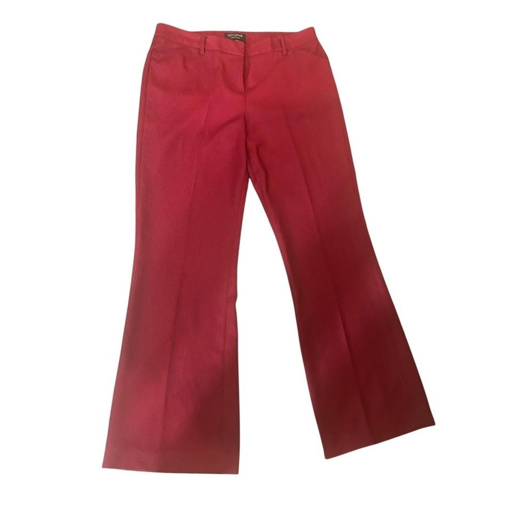 Signature Larry Levine Red Wide Leg Dress Pants Trouser Sz 12 Textured Workwear